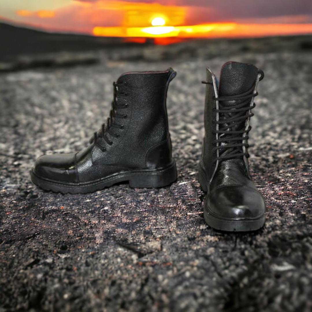 Men's Premium Leather Military Combat Boots - Durable, Comfortable & Stylish - Black