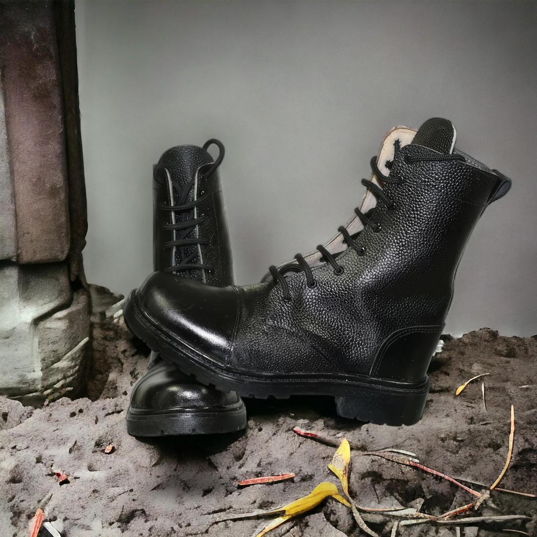Men's Premium Leather Military Combat Boots - Durable, Comfortable & Stylish - Black