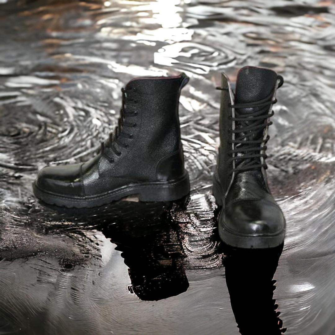 Men's Premium Leather Military Combat Boots - Durable, Comfortable & Stylish - Black