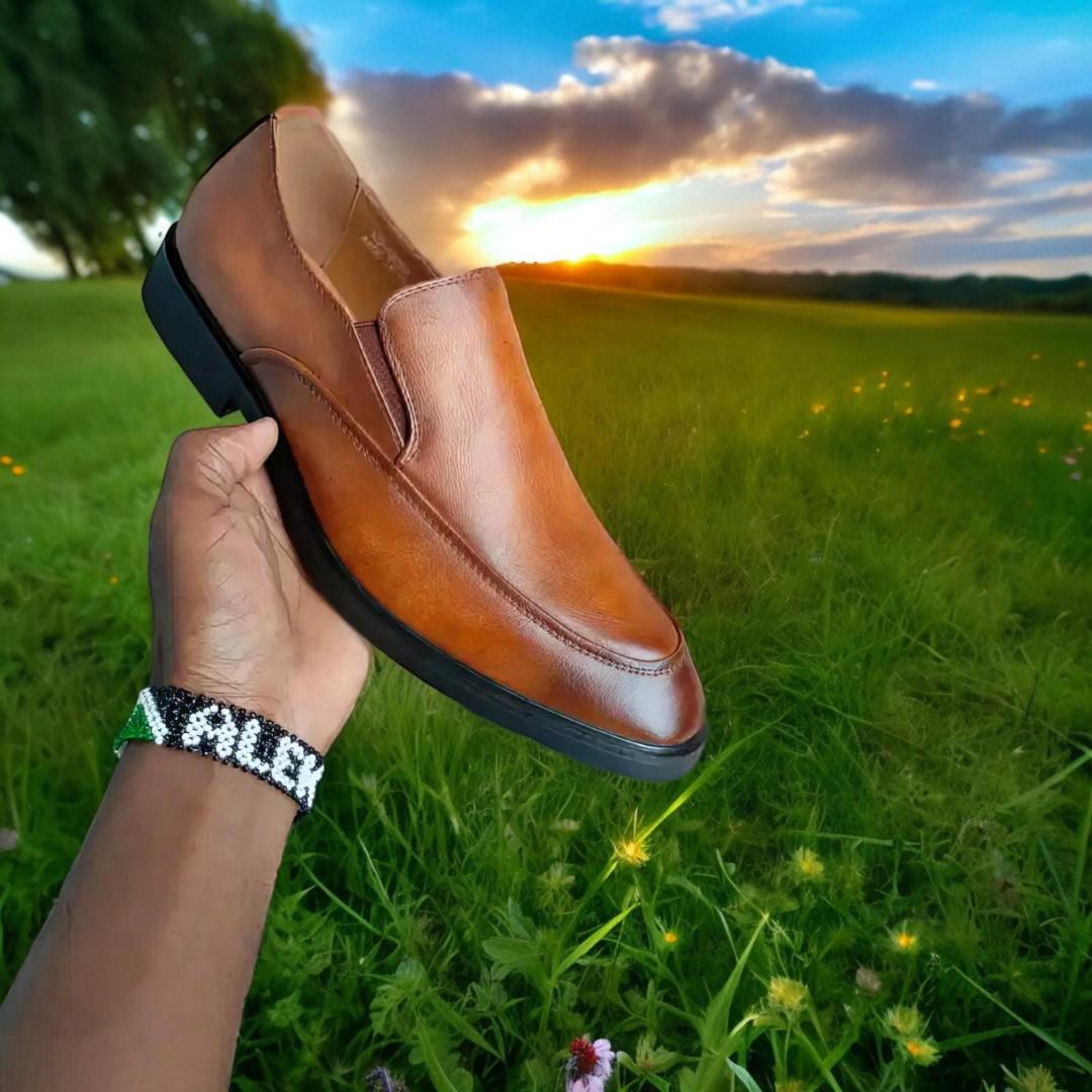 Premium Men's Black And Brown Leather Loafers With Non-Slip Rubber Soles Official Shoes