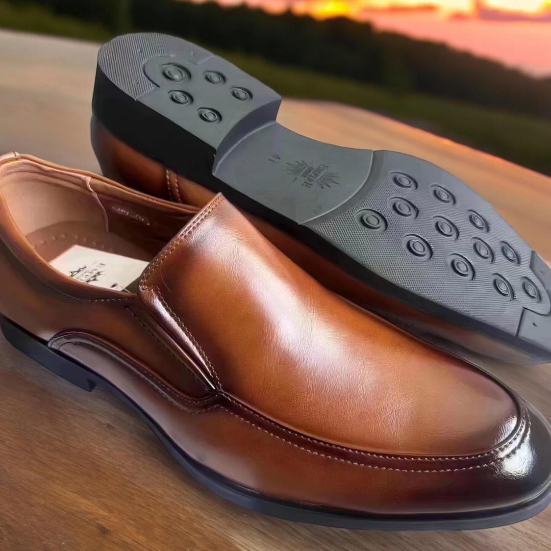 Premium Men's Black And Brown Leather Loafers With Non-Slip Rubber Soles Official Shoes