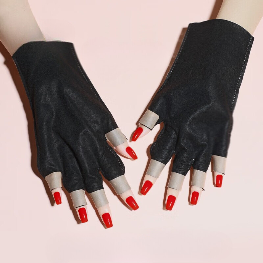 UV Gloves for Nail Lamp Gel Curing, UV Protection Gloves for Manicures Dryer, Fingerless Anti UV Protect Hands From UV Harm, Nail Art Skin Care Gloves for UV Gel Nail Light, Black