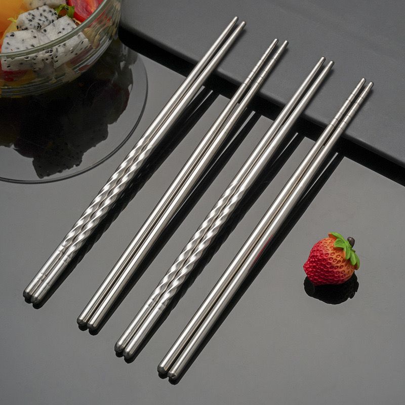 Metal Chopsticks Reusable Stainless Steel Chopsticks Multipack Dishwasher Safe Chop Sticks Non-slip Japanese Korean Chopstick for Cooking Eating 5 Pairs Gift Set