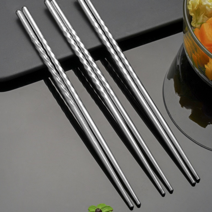 Metal Chopsticks Reusable Stainless Steel Chopsticks Multipack Dishwasher Safe Chop Sticks Non-slip Japanese Korean Chopstick for Cooking Eating 5 Pairs Gift Set