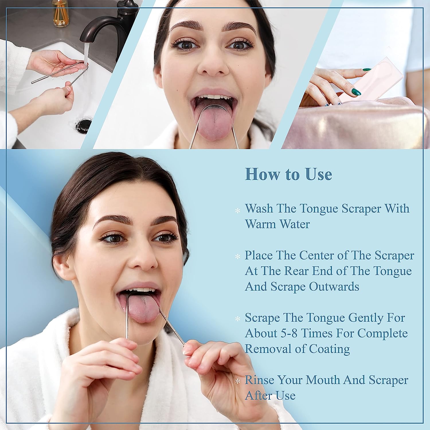 Tongue Scraper Stainless Steel Metal Tongue Scraper for Tongue Cleaning and Reducing Bad Breath, Reusable