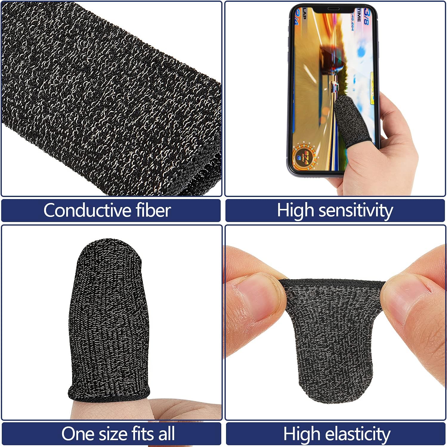 2 Pcs Finger Sleeve for Gaming Mobile Game Controller Finger Thumb Sleeve Anti Sweat Breathable Seamless Touchscreen Finger Cover Silver Fiber for Phone Game