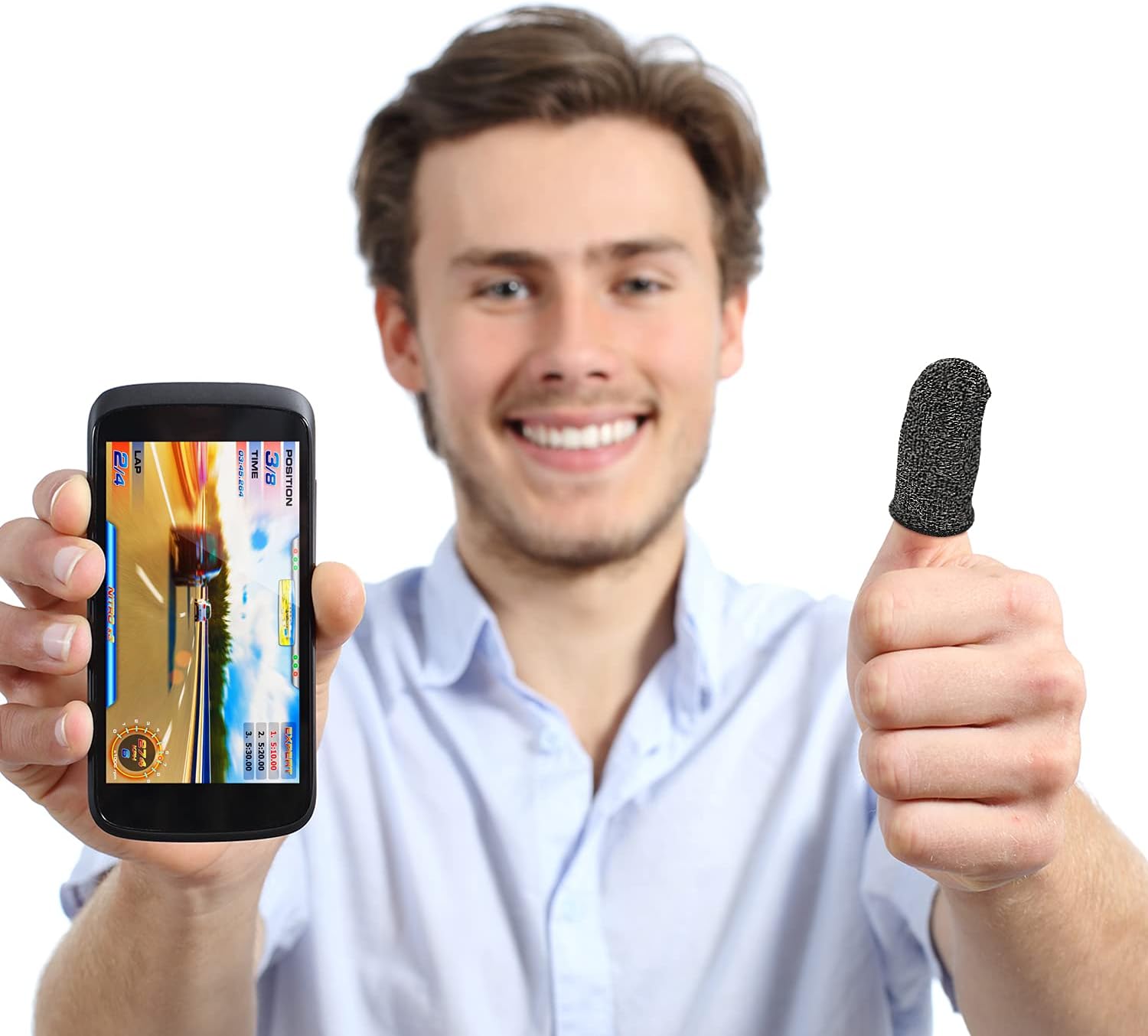 2 Pcs Finger Sleeve for Gaming Mobile Game Controller Finger Thumb Sleeve Anti Sweat Breathable Seamless Touchscreen Finger Cover Silver Fiber for Phone Game