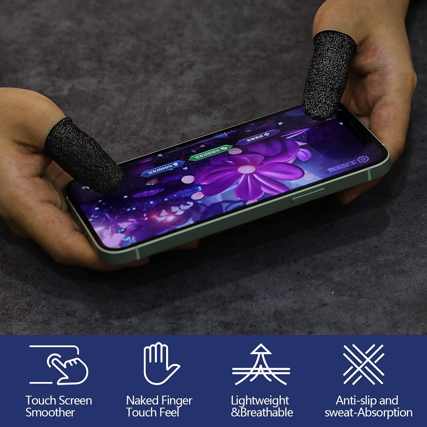 2 Pcs Finger Sleeve for Gaming Mobile Game Controller Finger Thumb Sleeve Anti Sweat Breathable Seamless Touchscreen Finger Cover Silver Fiber for Phone Game