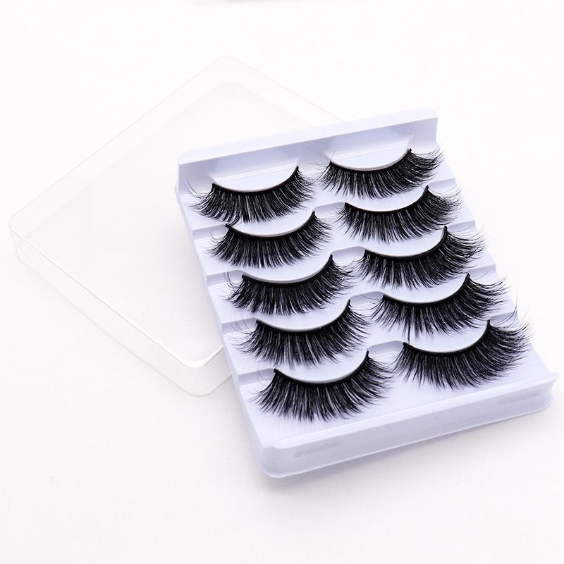 False Eyelashes Cat Eye Look: 3D Fluffy Wispy Volume Curl Faux Mink Lashes 5 Pairs - Handmade Natural Reusable Strip Lashes