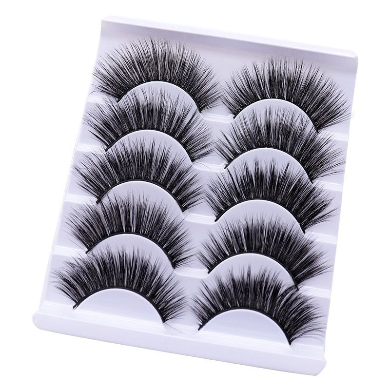 False Eyelashes Cat Eye Look: 3D Fluffy Wispy Volume Curl Faux Mink Lashes 5 Pairs - Handmade Natural Reusable Strip Lashes