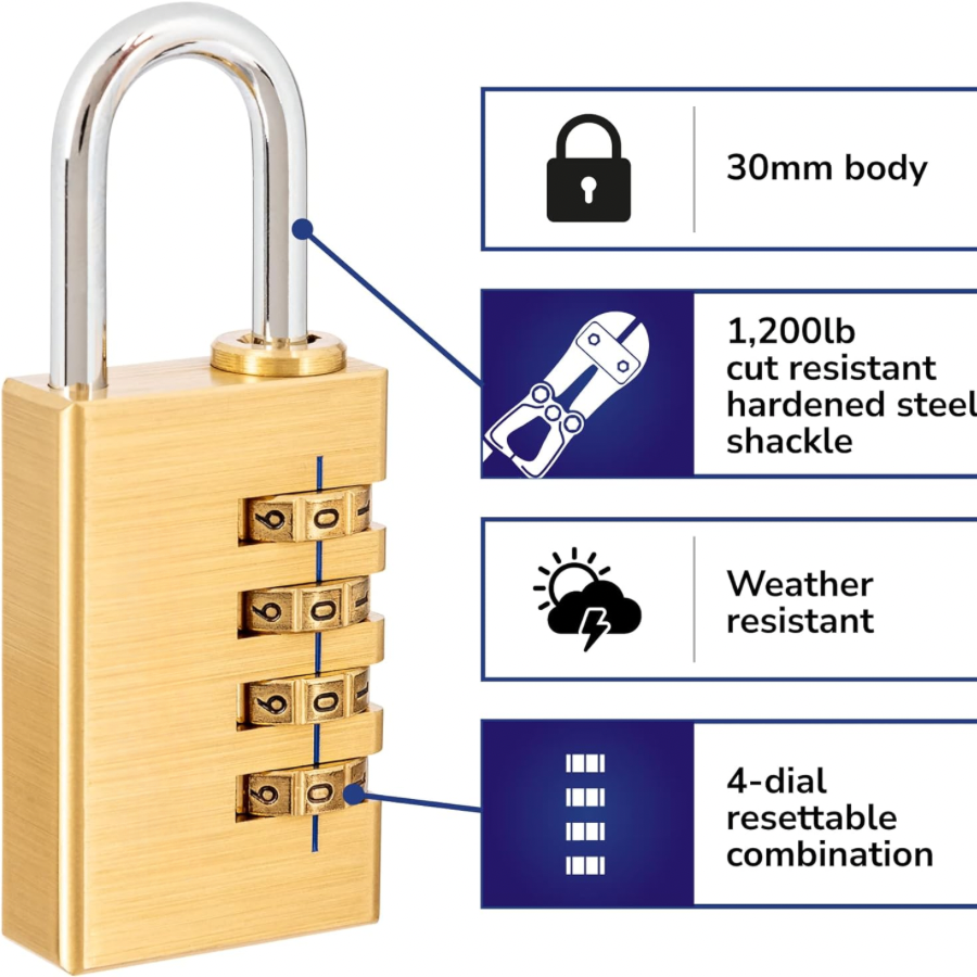 1 password padlock storage cabinet lock external lock, suitable for school gym storage cabinets, sports storage cabinets, fences, toolboxes, doors, boxes, Hass storage