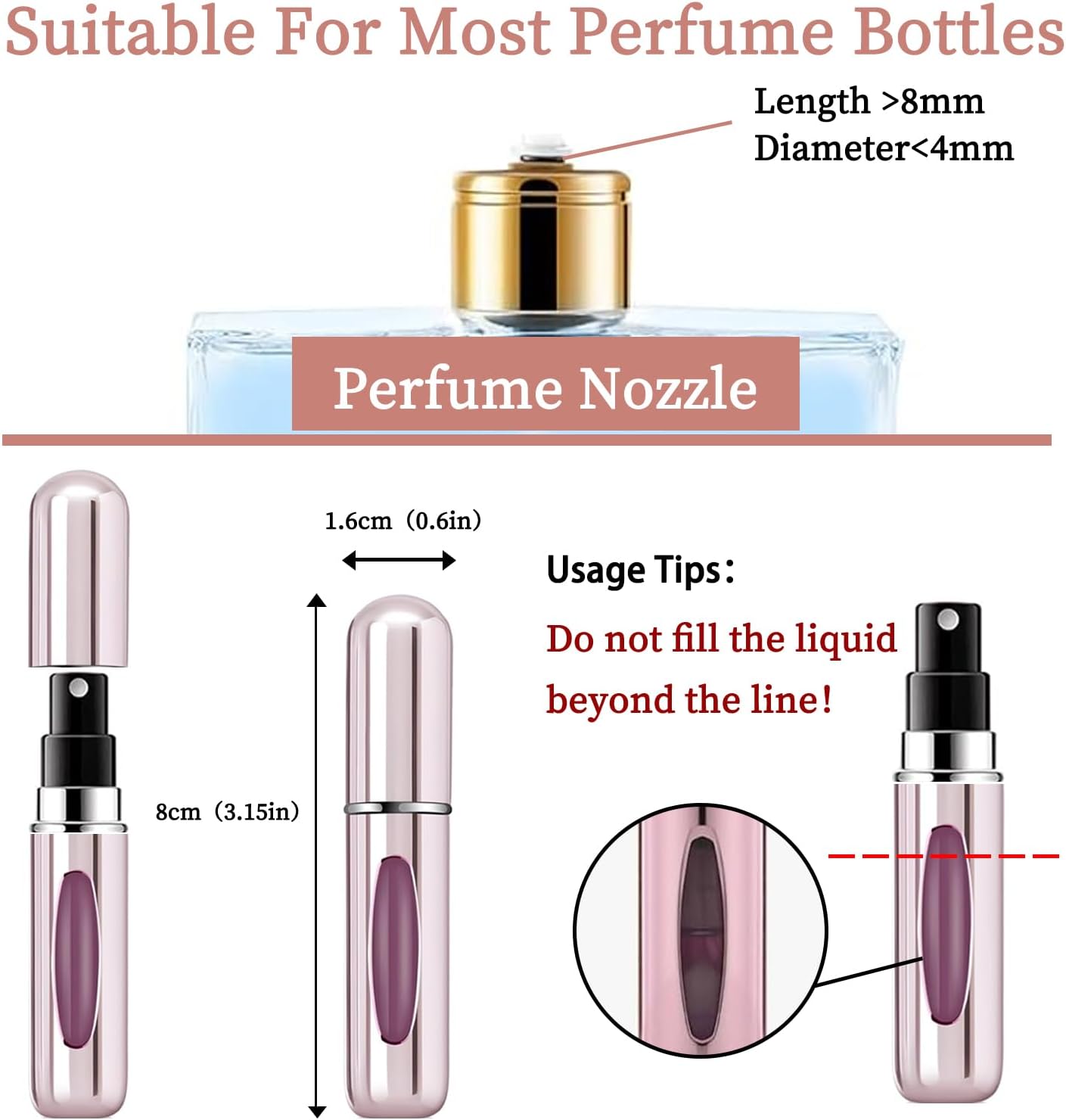 2 Pcs Mini Refillable Perfume Atomizer Bottles,5ml Travel Size Spray Bottles,Empty Perfume Refill Pump for Traveling and Outgoing