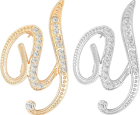 2PCS Golden and silvery letter brooch pins for women fashion 26 letters A~Z Gold silver rhinestone men Women's alphabet initial brooches pin for clothing Christmas stockings bulk
