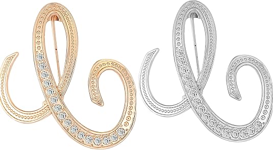 2PCS Golden and silvery letter brooch pins for women fashion 26 letters A~Z Gold silver rhinestone men Women's alphabet initial brooches pin for clothing Christmas stockings bulk