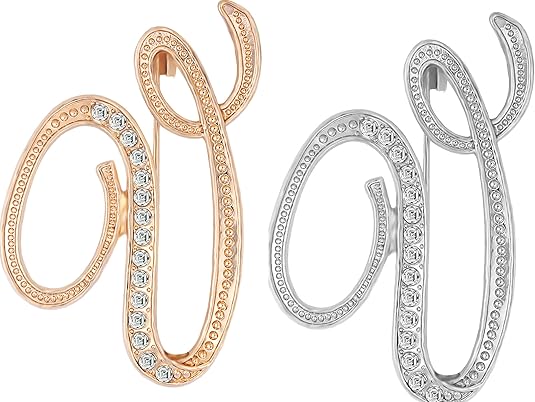 2PCS Golden and silvery letter brooch pins for women fashion 26 letters A~Z Gold silver rhinestone men Women's alphabet initial brooches pin for clothing Christmas stockings bulk