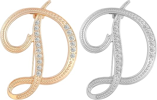 2PCS Golden and silvery letter brooch pins for women fashion 26 letters A~Z Gold silver rhinestone men Women's alphabet initial brooches pin for clothing Christmas stockings bulk