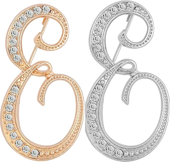 2PCS Golden and silvery letter brooch pins for women fashion 26 letters A~Z Gold silver rhinestone men Women's alphabet initial brooches pin for clothing Christmas stockings bulk