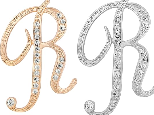 2PCS Golden and silvery letter brooch pins for women fashion 26 letters A~Z Gold silver rhinestone men Women's alphabet initial brooches pin for clothing Christmas stockings bulk