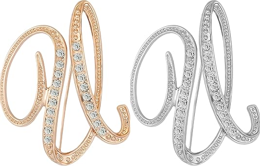 2PCS Golden and silvery letter brooch pins for women fashion 26 letters A~Z Gold silver rhinestone men Women's alphabet initial brooches pin for clothing Christmas stockings bulk