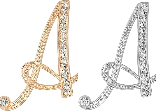 2PCS Golden and silvery letter brooch pins for women fashion 26 letters A~Z Gold silver rhinestone men Women's alphabet initial brooches pin for clothing Christmas stockings bulk