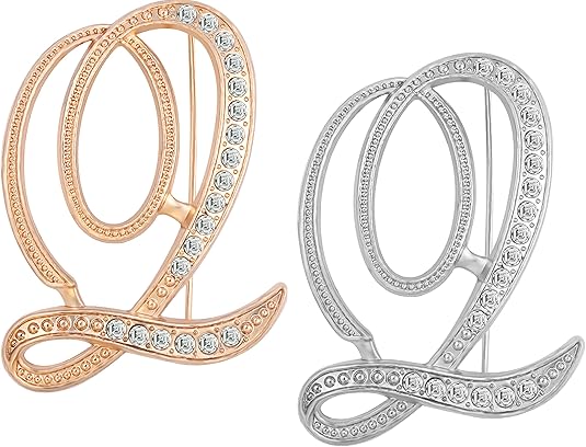 2PCS Golden and silvery letter brooch pins for women fashion 26 letters A~Z Gold silver rhinestone men Women's alphabet initial brooches pin for clothing Christmas stockings bulk
