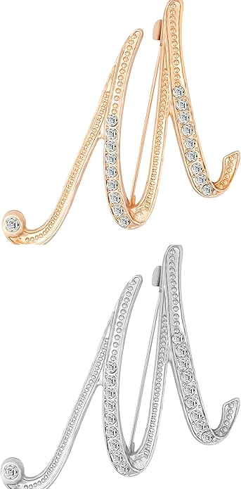 2PCS Golden and silvery letter brooch pins for women fashion 26 letters A~Z Gold silver rhinestone men Women's alphabet initial brooches pin for clothing Christmas stockings bulk