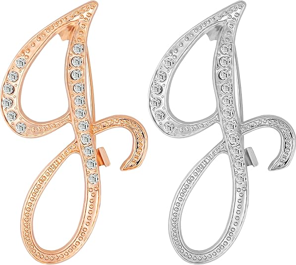 2PCS Golden and silvery letter brooch pins for women fashion 26 letters A~Z Gold silver rhinestone men Women's alphabet initial brooches pin for clothing Christmas stockings bulk
