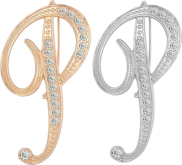 2PCS Golden and silvery letter brooch pins for women fashion 26 letters A~Z Gold silver rhinestone men Women's alphabet initial brooches pin for clothing Christmas stockings bulk