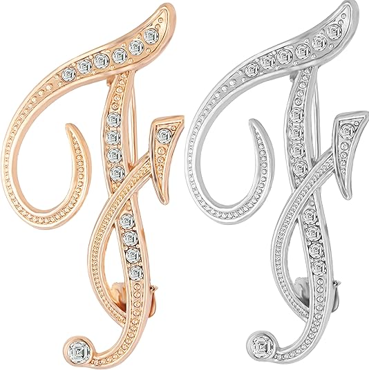 2PCS Golden and silvery letter brooch pins for women fashion 26 letters A~Z Gold silver rhinestone men Women's alphabet initial brooches pin for clothing Christmas stockings bulk