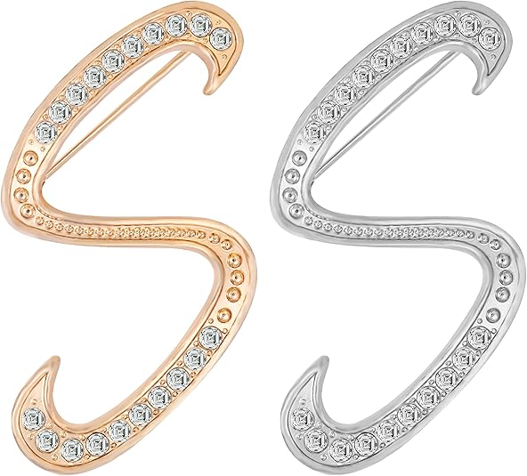 2PCS Golden and silvery letter brooch pins for women fashion 26 letters A~Z Gold silver rhinestone men Women's alphabet initial brooches pin for clothing Christmas stockings bulk