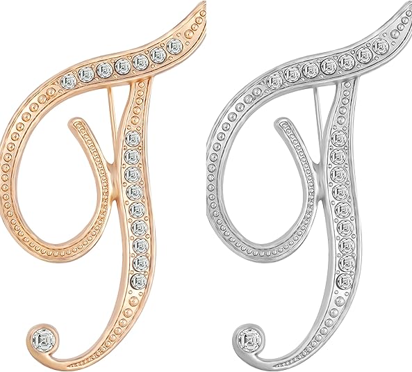 2PCS Golden and silvery letter brooch pins for women fashion 26 letters A~Z Gold silver rhinestone men Women's alphabet initial brooches pin for clothing Christmas stockings bulk