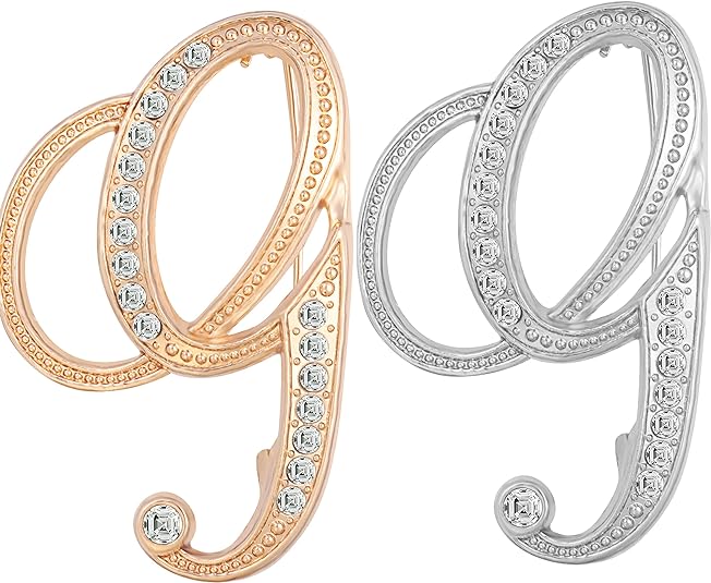 2PCS Golden and silvery letter brooch pins for women fashion 26 letters A~Z Gold silver rhinestone men Women's alphabet initial brooches pin for clothing Christmas stockings bulk