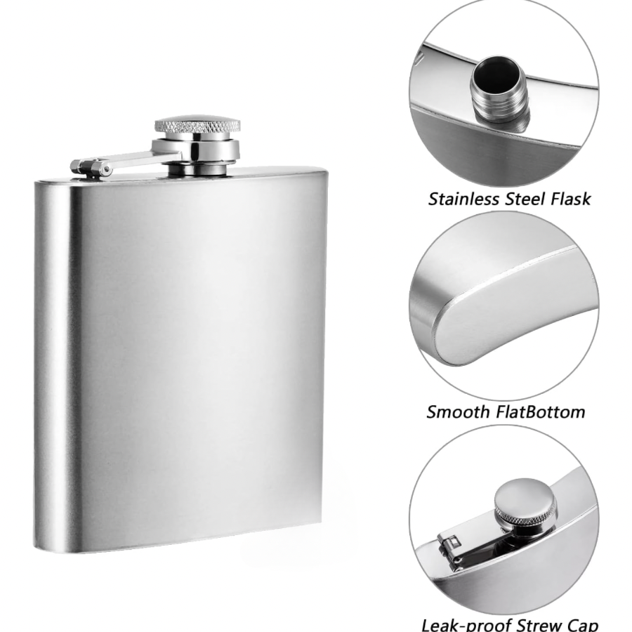 Hip Flask Pocket Alcohol Dranking Flask 9 OZ Stainless Steel Leak proof with Funnel Flask set (245ml Silver)