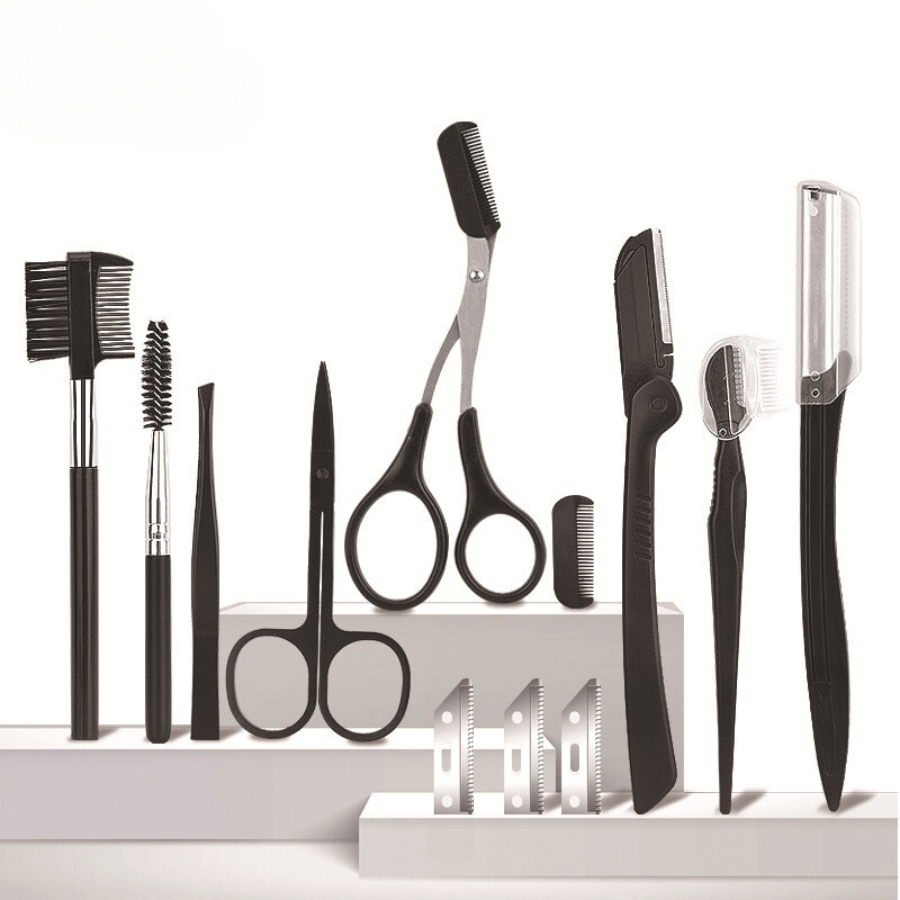 12 in 1 Eyebrow Trimmer Kit Eye Brow Scissors, Eyebrow Razor, Eyebrow Comb, Eyebrow Comb Scissor, Eyebrow Brush,Folding Eyebrow Knife, Scissors Razor, Eyebrow Trimmer, Tweezers.