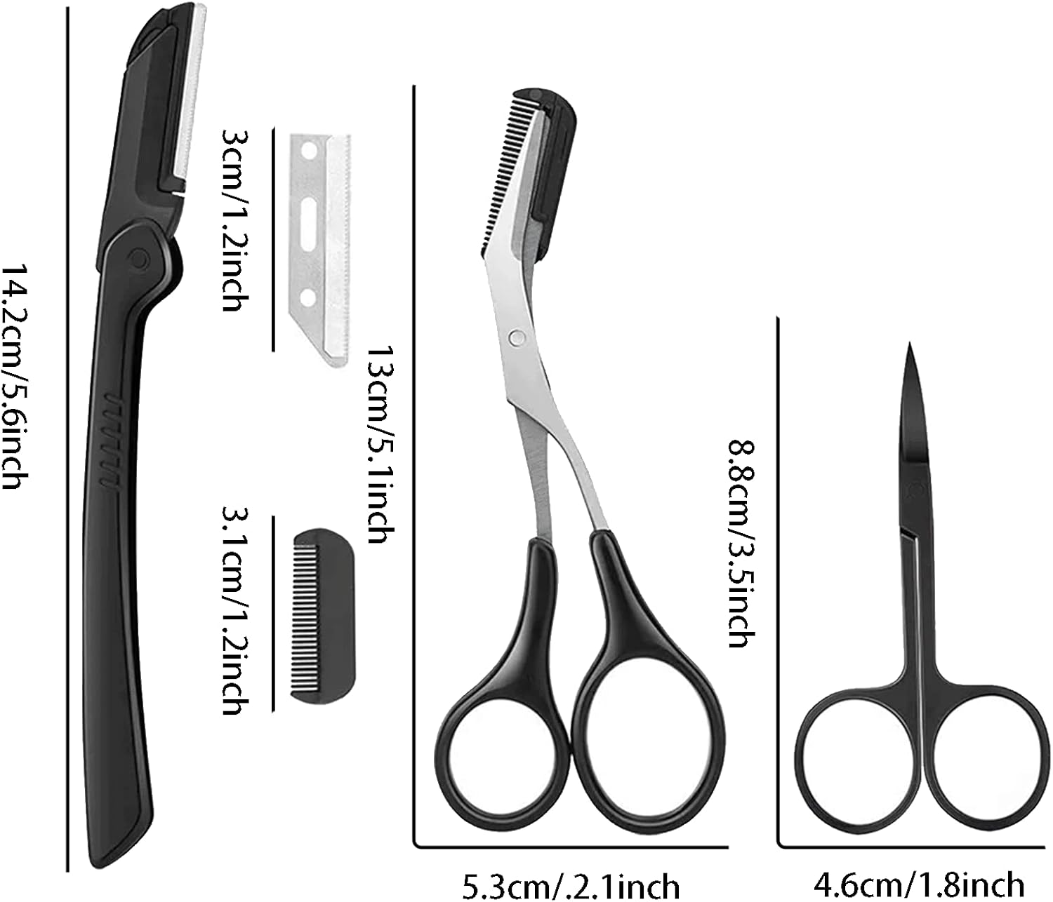 12 in 1 Eyebrow Trimmer Kit Eye Brow Scissors, Eyebrow Razor, Eyebrow Comb, Eyebrow Comb Scissor, Eyebrow Brush,Folding Eyebrow Knife, Scissors Razor, Eyebrow Trimmer, Tweezers.