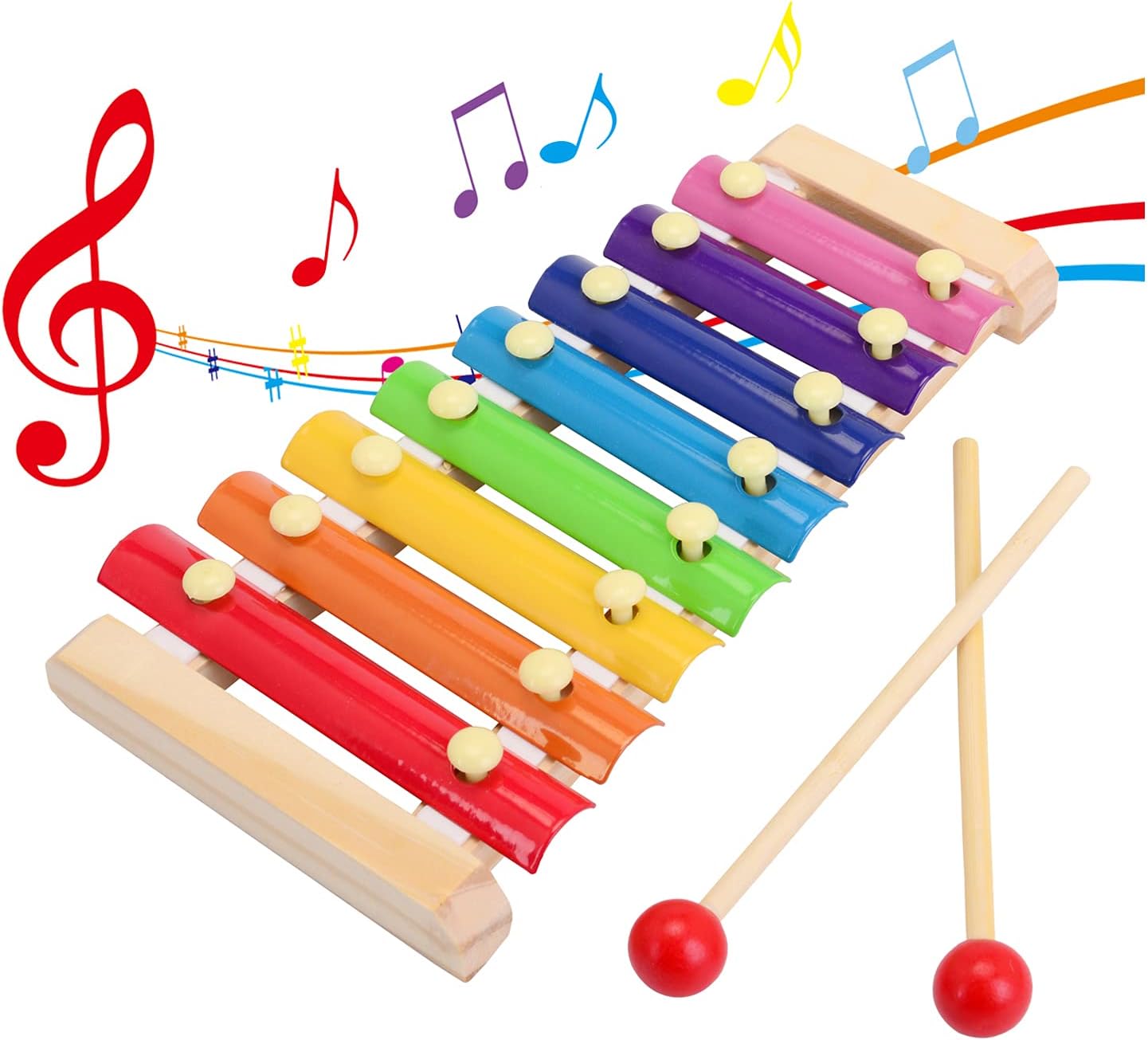 Wooden Xylophone Children's Musical Instruments Toy Wooden 8 Keys Hand Knock with Mallets Preschool Educational Toys Great Gift for Kids Girls and Boys Toddlers Ages 3+