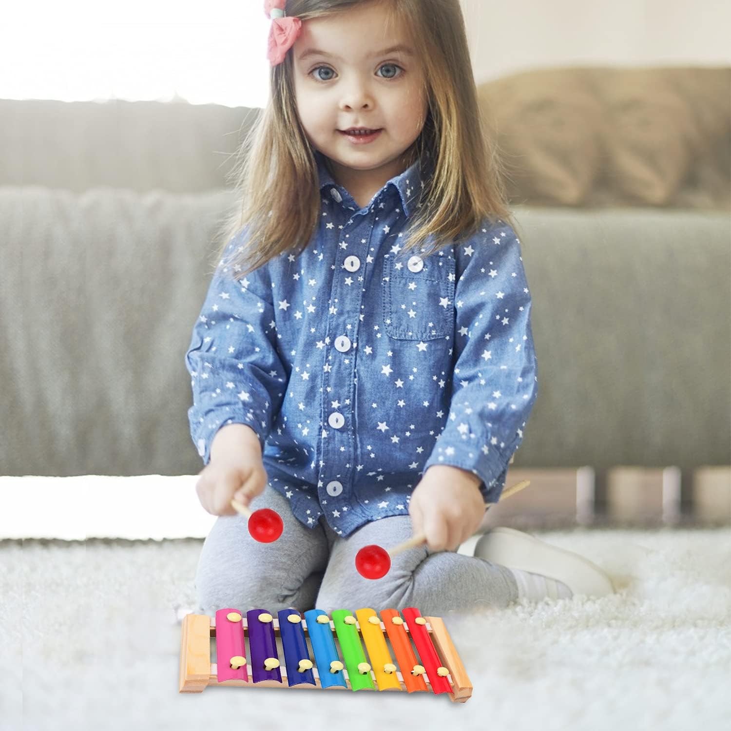 Wooden Xylophone Children's Musical Instruments Toy Wooden 8 Keys Hand Knock with Mallets Preschool Educational Toys Great Gift for Kids Girls and Boys Toddlers Ages 3+