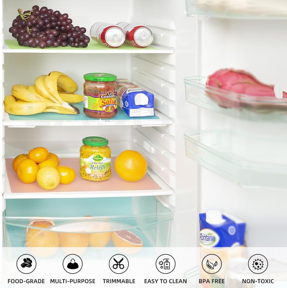 4 Pcs Refrigerator Mats, Waterproof Non-Slip EVA Refrigerator Liner Pads Drawers Shelves Cabinets Storage Kitchen and Placemats
﻿