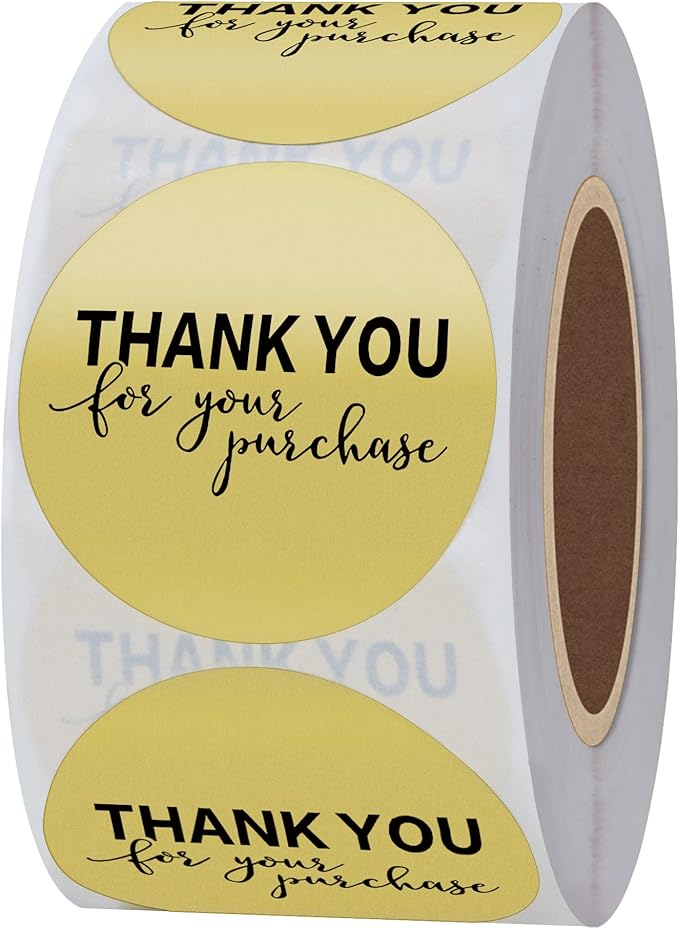 Gold Foil Thank You for Your Purchase Stickers 1"(2.5CM) Round 500 Labels per Roll (Gold)