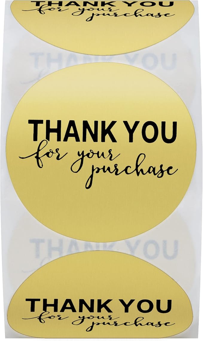 Gold Foil Thank You for Your Purchase Stickers 1"(2.5CM) Round 500 Labels per Roll (Gold)
