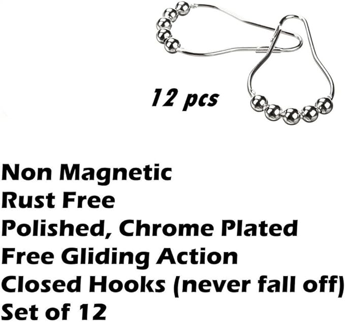 Shower Curtain Hooks Rings, Rust-Resistant for Bathroom Shower Rods Shower Hooks - Set of 12
