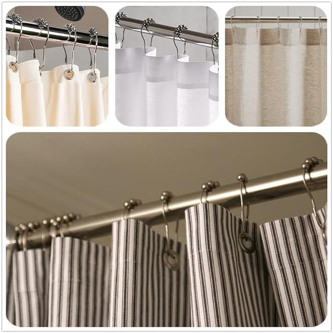 Shower Curtain Hooks Rings, Rust-Resistant for Bathroom Shower Rods Shower Hooks - Set of 12
