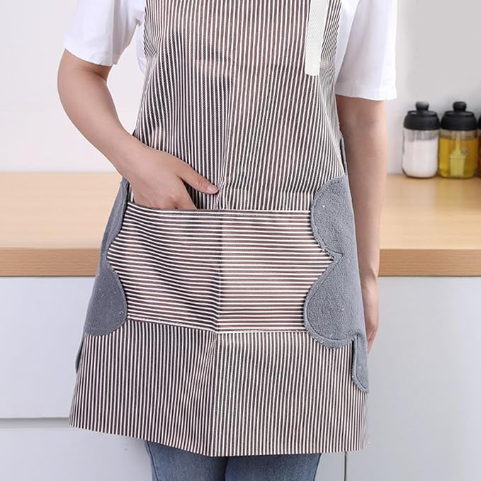 Women Kitchen Apron with Hand Wipe Pockets，Big Pocket,Hand-wiping, Cooking Baking