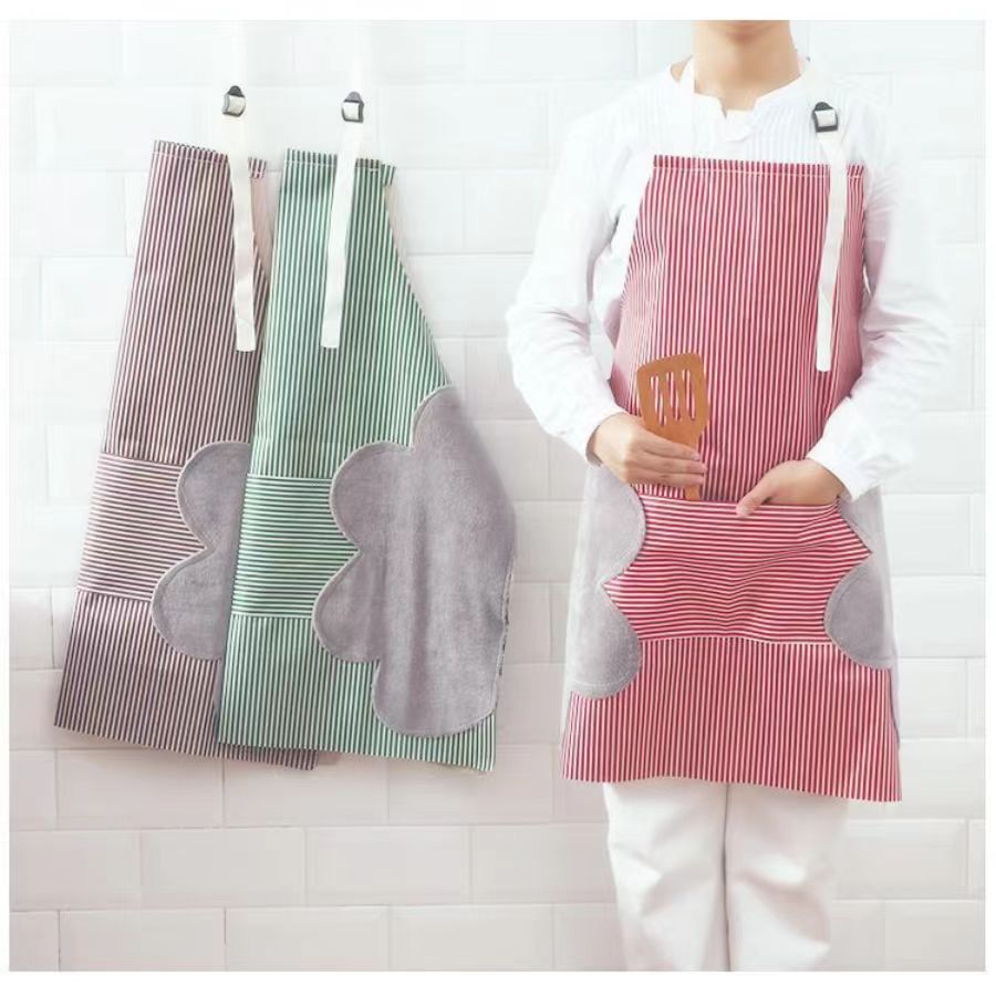 Women Kitchen Apron with Hand Wipe Pockets，Big Pocket,Hand-wiping, Cooking Baking