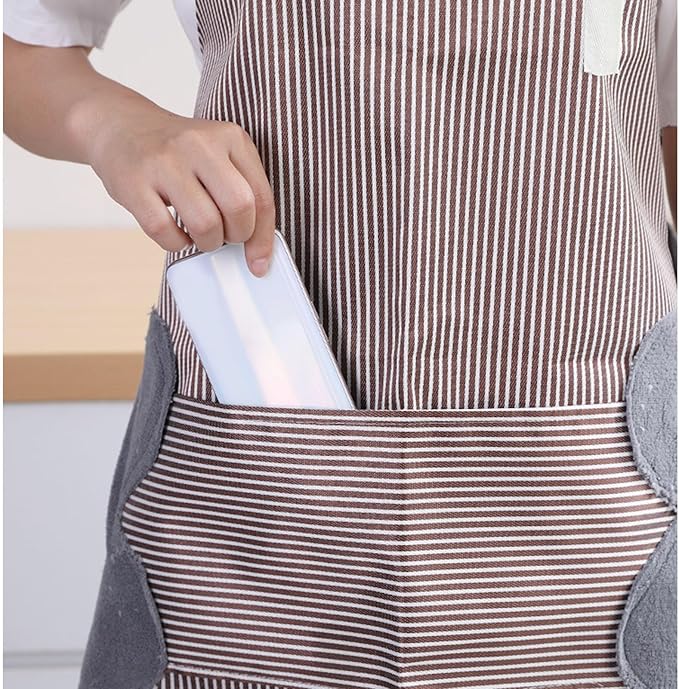 Women Kitchen Apron with Hand Wipe Pockets，Big Pocket,Hand-wiping, Cooking Baking