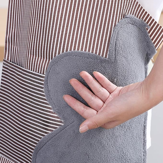 Women Kitchen Apron with Hand Wipe Pockets，Big Pocket,Hand-wiping, Cooking Baking