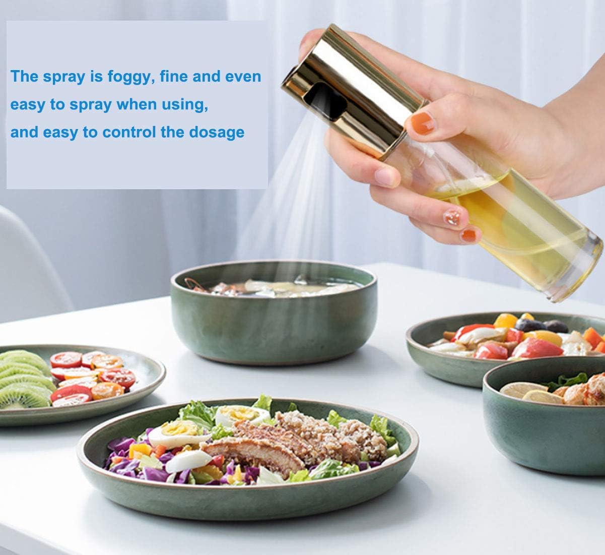 Oil Sprayer for Cooking, Olive Oil Spray Sprayer Mister, Oil Dispenser Glass Bottle for Kitchen Baking, Salad, BBQ, Roasting, Grilling, 100ml