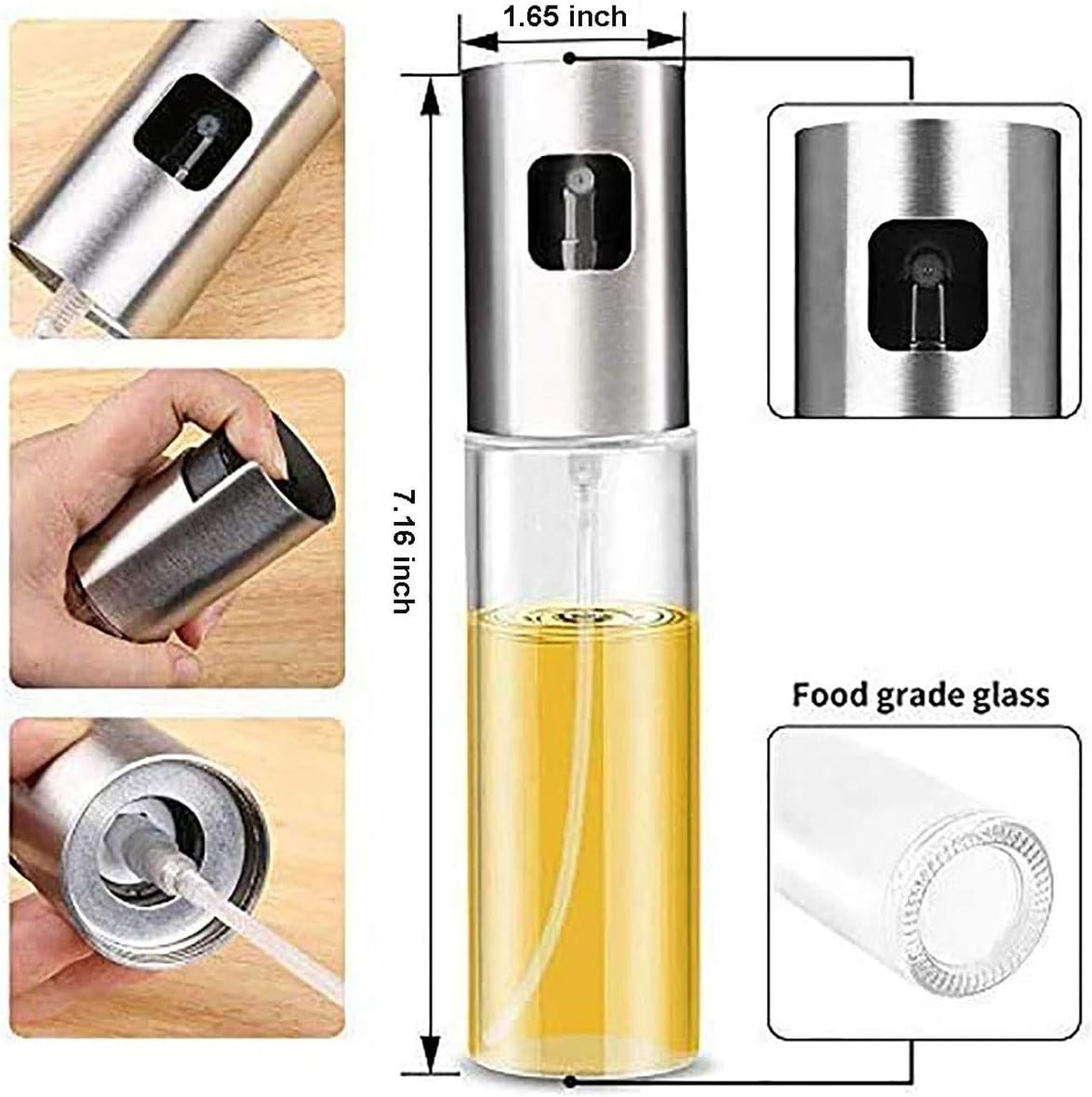 Oil Sprayer for Cooking, Olive Oil Spray Sprayer Mister, Oil Dispenser Glass Bottle for Kitchen Baking, Salad, BBQ, Roasting, Grilling, 100ml