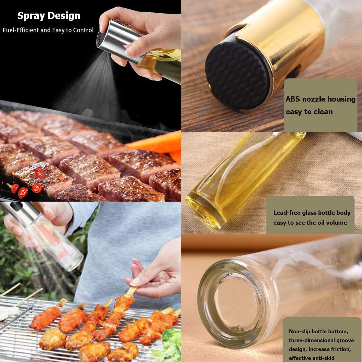 Oil Sprayer for Cooking, Olive Oil Spray Sprayer Mister, Oil Dispenser Glass Bottle for Kitchen Baking, Salad, BBQ, Roasting, Grilling, 100ml