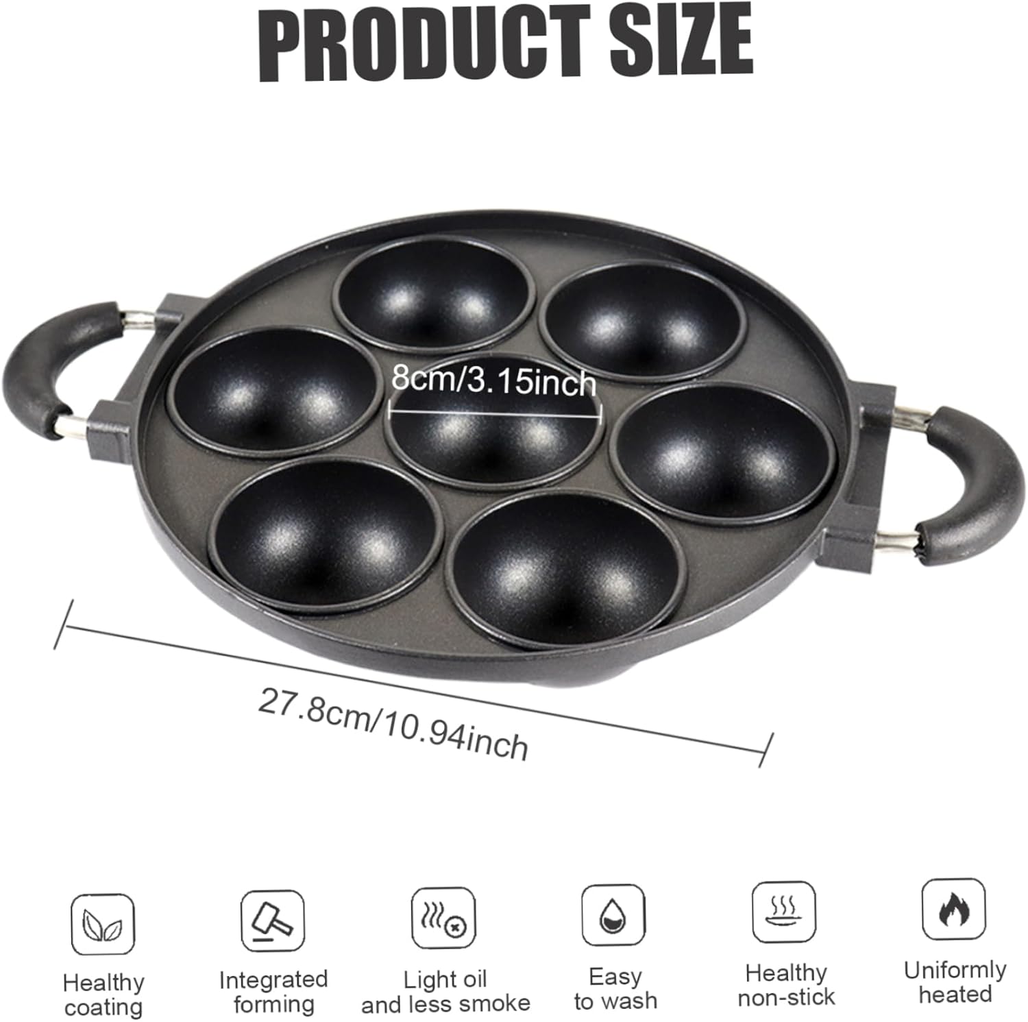 Cast Iron Aebleskiver Pan,Ebelskiver Pan,Takoyaki Pan,7-Hole Round Cake Pops Pan with Anti-Scald Handle,Takoyaki Maker for Danish Stuffed